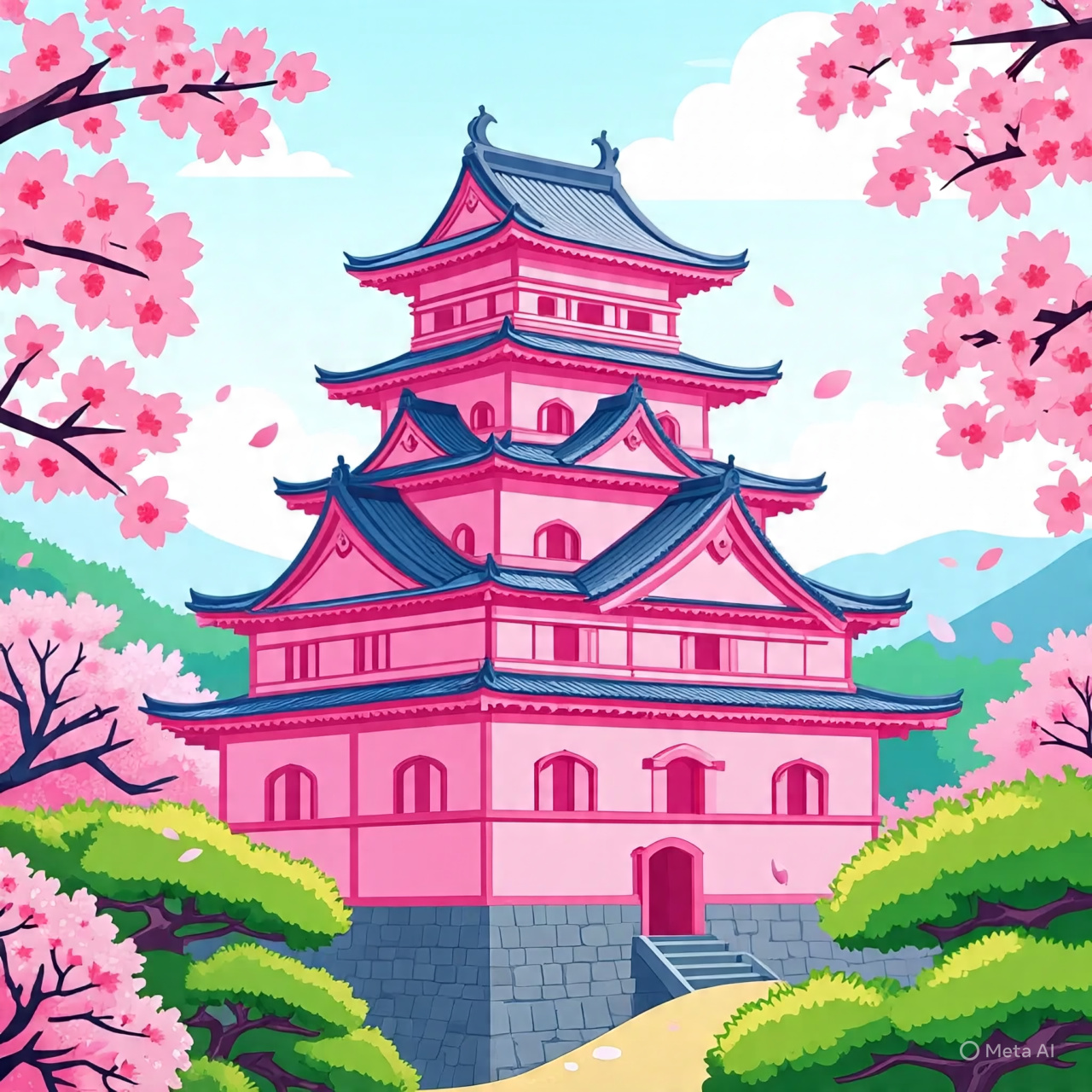 Pink Japanese Castle in Japan Blank Meme Template