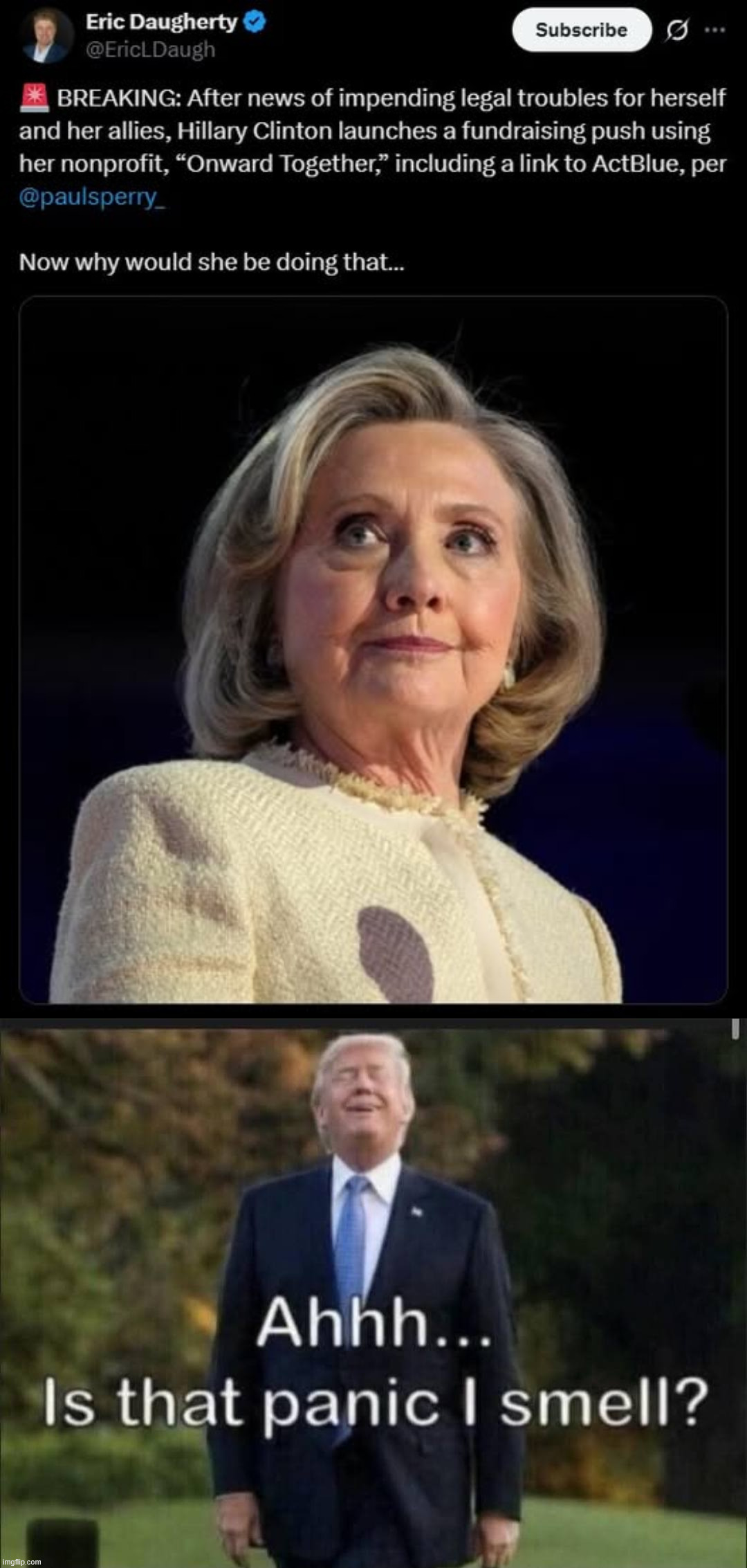 Panic time | image tagged in hillary clinton,panic time | made w/ Imgflip meme maker