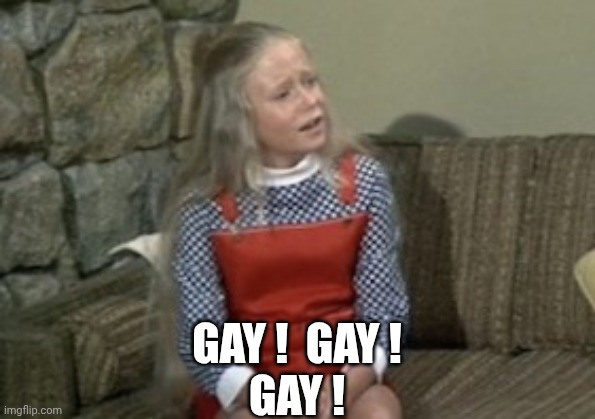 Angry Jan Brady | GAY !  GAY !
GAY ! | image tagged in angry jan brady | made w/ Imgflip meme maker