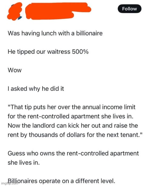 Hard work being a billionaire | image tagged in hard work,tip,waitress,rent | made w/ Imgflip meme maker