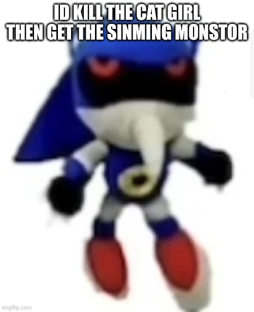 Bootleg hue metal sonic | ID KILL THE CAT GIRL THEN GET THE SINMING MONSTOR | image tagged in bootleg hue metal sonic | made w/ Imgflip meme maker