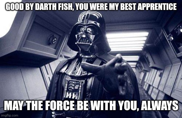 MAY THE FORCE BE WITH YOU | GOOD BY DARTH FISH, YOU WERE MY BEST APPRENTICE MAY THE FORCE BE WITH YOU, ALWAYS | image tagged in may the force be with you | made w/ Imgflip meme maker