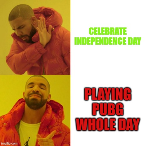 14 August independence day | CELEBRATE INDEPENDENCE DAY; PLAYING PUBG WHOLE DAY | image tagged in drake blank | made w/ Imgflip meme maker