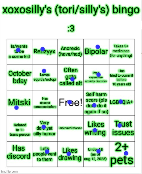 Did your bingo :3 | image tagged in xoxosilly bingo aug 12 2025 | made w/ Imgflip meme maker