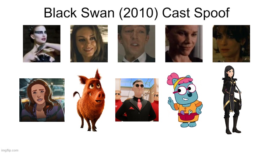 Credit to Waldness Topic International for this used | image tagged in meme,memes,spoof cast,black swan,characters,roles | made w/ Imgflip meme maker