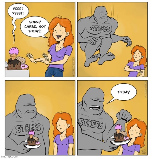 image tagged in comics,woman,stress,eat this now | made w/ Imgflip meme maker