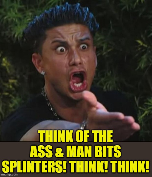 THINK OF THE ASS & MAN BITS SPLINTERS! THINK! THINK! | image tagged in memes,dj pauly d | made w/ Imgflip meme maker