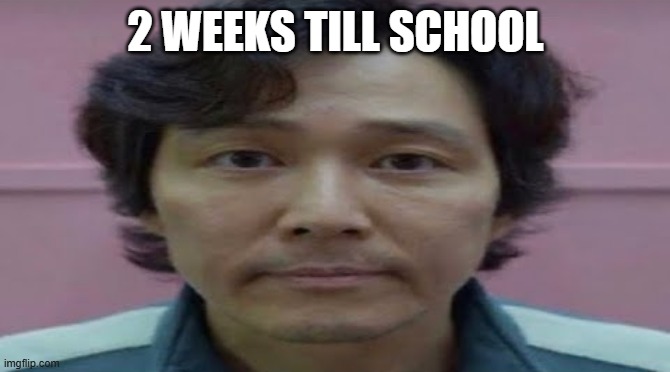 real | 2 WEEKS TILL SCHOOL | image tagged in gi hun stare | made w/ Imgflip meme maker