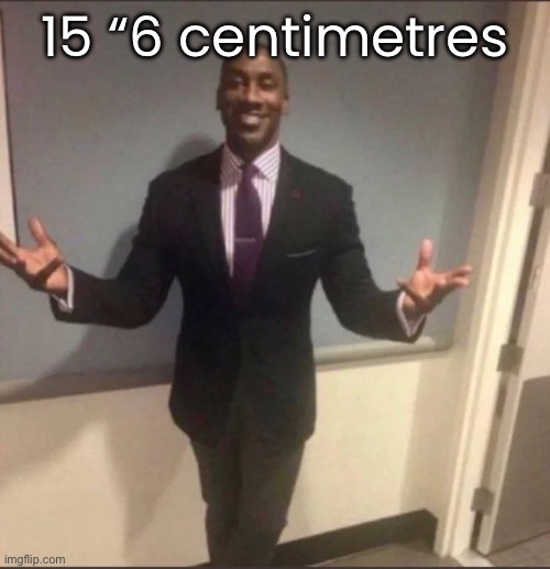 black guy in suit | 15 “6 centimetres | image tagged in black guy in suit | made w/ Imgflip meme maker