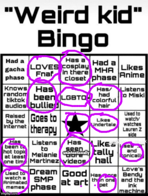 gm chat | unintentionally | image tagged in weird kid bingo | made w/ Imgflip meme maker
