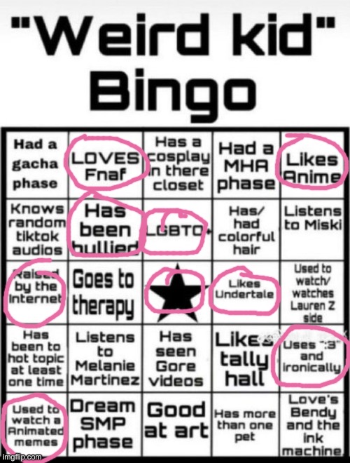 Weird Kid Bingo | image tagged in weird kid bingo | made w/ Imgflip meme maker
