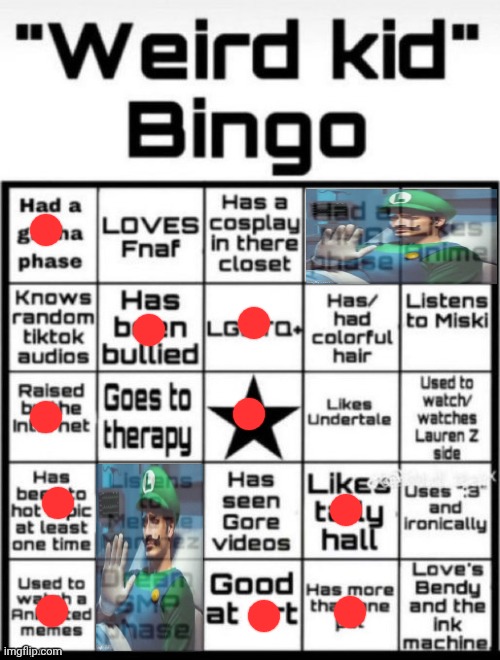 Weird Kid Bingo | image tagged in weird kid bingo | made w/ Imgflip meme maker