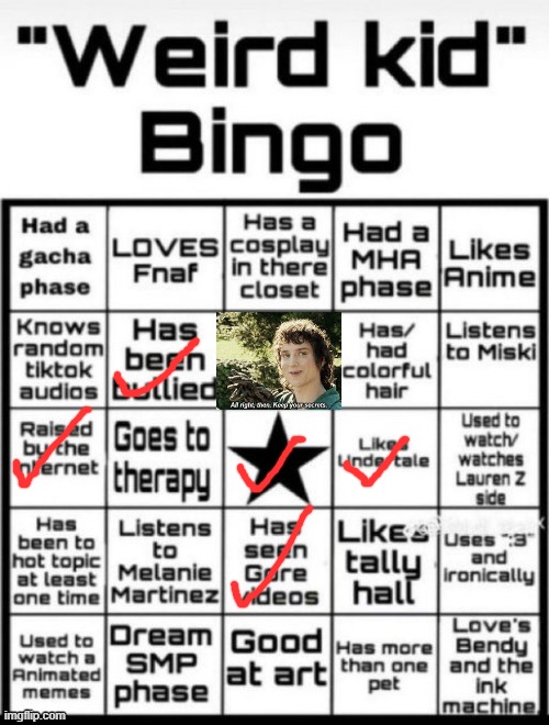 Weird Kid Bingo | image tagged in weird kid bingo | made w/ Imgflip meme maker