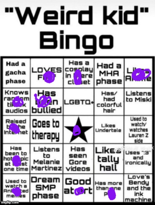 ig im not a weird kid | image tagged in weird kid bingo | made w/ Imgflip meme maker