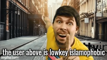 Mr. breast pointing at something | the user above is lowkey islamophobic | image tagged in mr breast pointing at something | made w/ Imgflip meme maker