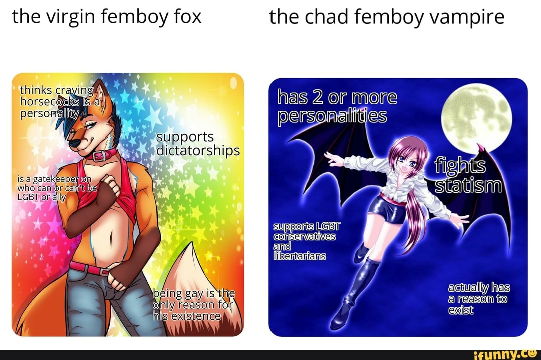 the virgin femboy fox the chad femboy vampire Blank Meme Template