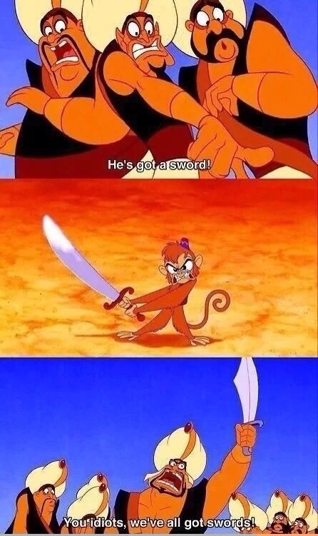 He's got a sword Blank Meme Template