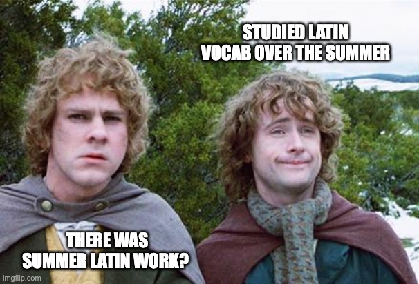 Latin Vocab | STUDIED LATIN VOCAB OVER THE SUMMER; THERE WAS SUMMER LATIN WORK? | image tagged in second breakfast | made w/ Imgflip meme maker