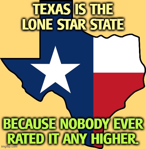 Two stars? Nah. | TEXAS IS THE LONE STAR STATE; BECAUSE NOBODY EVER RATED IT ANY HIGHER. | image tagged in texas,corruption,bragging | made w/ Imgflip meme maker
