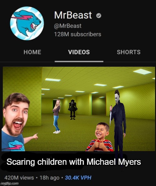 MrBeast thumbnail template | Scaring children with Michael Myers | image tagged in mrbeast thumbnail template | made w/ Imgflip meme maker
