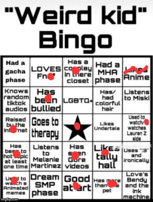 Weird Kid Bingo | image tagged in weird kid bingo | made w/ Imgflip meme maker