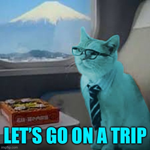 RayCat on Fuji train | LET’S GO ON A TRIP | image tagged in raycat on fuji train | made w/ Imgflip meme maker