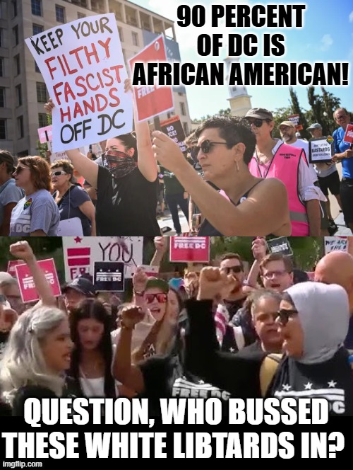 Who bussed in these white libtards! | 90 PERCENT OF DC IS AFRICAN AMERICAN! QUESTION, WHO BUSSED THESE WHITE LIBTARDS IN? | image tagged in stupid liberals | made w/ Imgflip meme maker