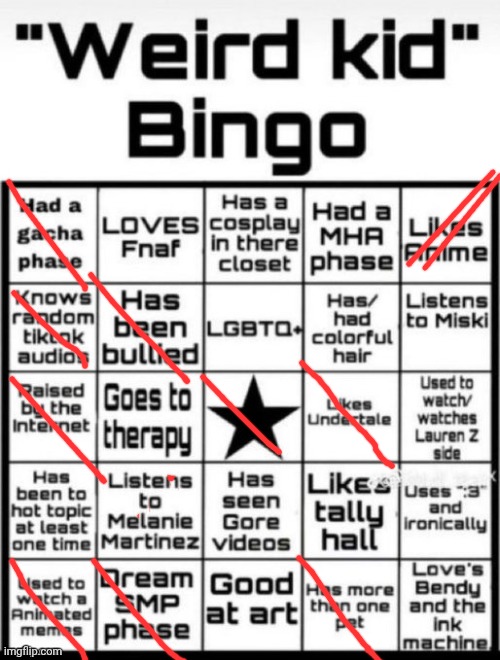 Weird Kid Bingo | image tagged in weird kid bingo | made w/ Imgflip meme maker