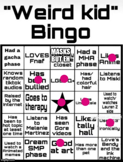 Weird Kid Bingo | MASKS BUT EH | image tagged in weird kid bingo | made w/ Imgflip meme maker