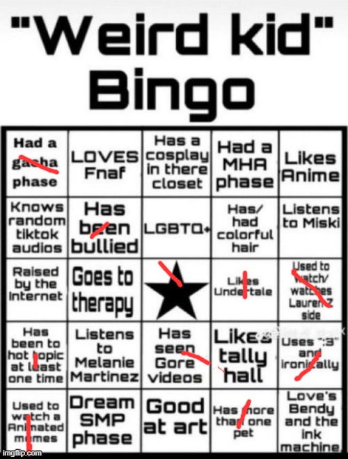 Weird Kid Bingo | image tagged in weird kid bingo | made w/ Imgflip meme maker