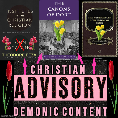 These books have more demonic lies in them than true Biblical Christianity | THEODORE BEZA; C H R I S T I A N; D E M O N I C  C O N T E N T | image tagged in calvinism,arminian,molinism,reformed theology 5 point calvinists,high-pitched demonic screeching,nuanced gnostic nightmare dogma | made w/ Imgflip meme maker