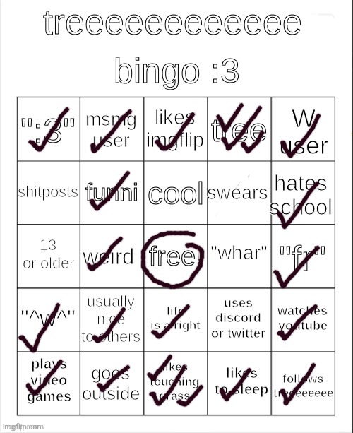 Treeeeeeeeeeee | image tagged in treeeeeeeeee bingo 3 | made w/ Imgflip meme maker