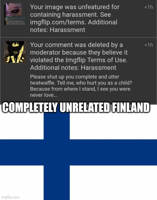 COMPLETELY UNRELATED FINLAND | image tagged in finland | made w/ Imgflip meme maker