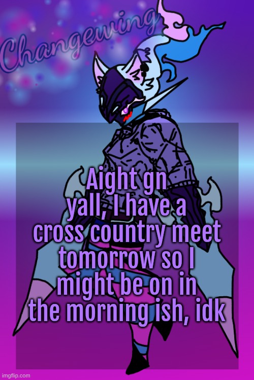 Changewing Gayshit Template the third | Aight gn yall, I have a cross country meet tomorrow so I might be on in the morning ish, idk | image tagged in changewing gayshit template the third | made w/ Imgflip meme maker