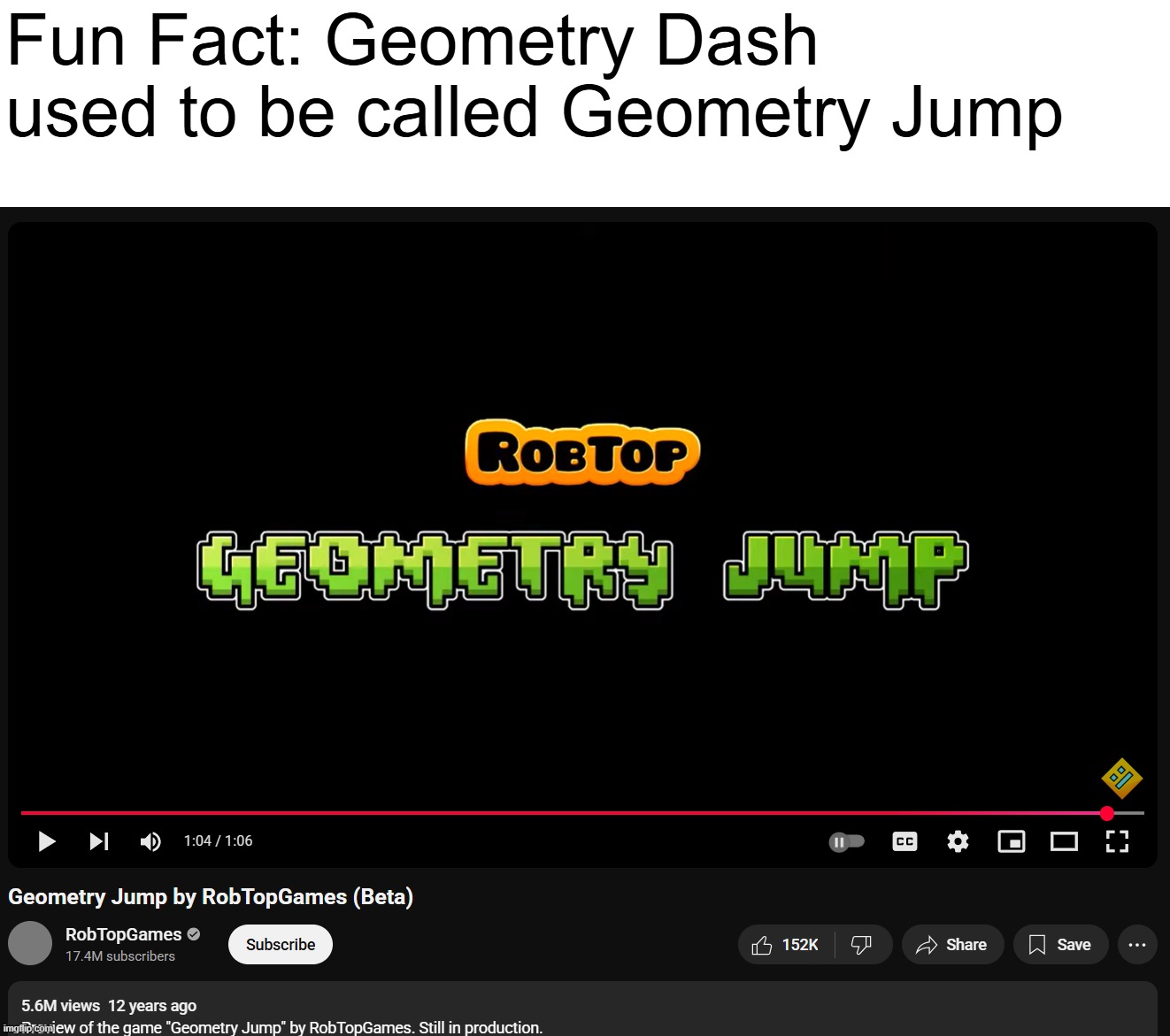 Fun Fact: Geometry Dash used to be called Geometry Jump | made w/ Imgflip meme maker