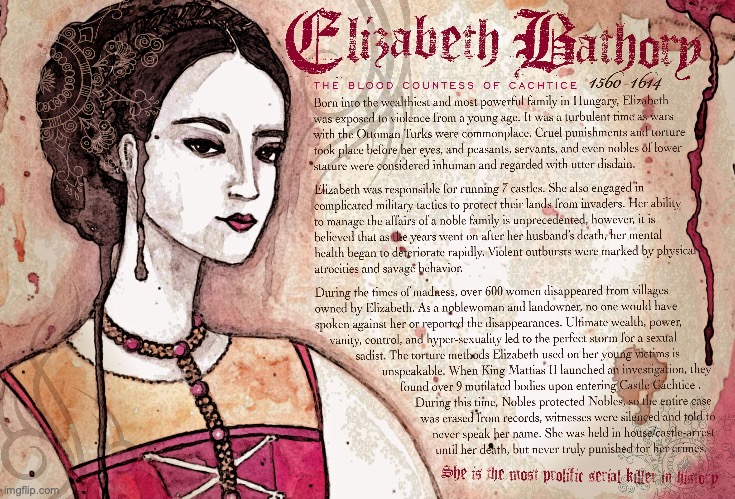 Elizabeth Bathory. | image tagged in vampire,vampires,psychopaths and serial killers | made w/ Imgflip meme maker