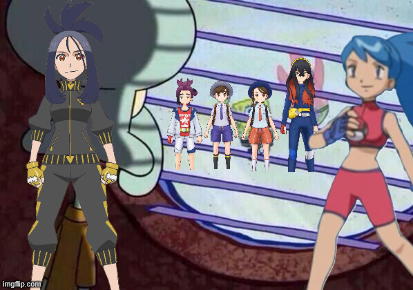 Dendra and Battle Girl go to Pasio soon. | image tagged in squidward window,pokemon,pokemon memes | made w/ Imgflip meme maker