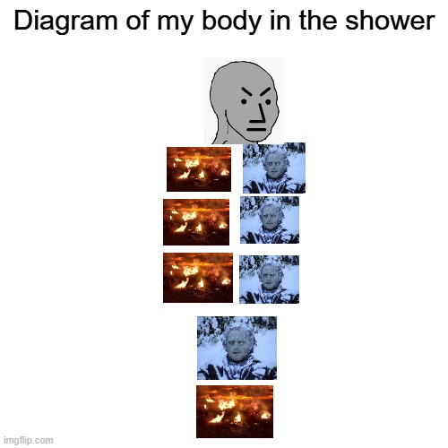 can i have some popularity for once these days | Diagram of my body in the shower | image tagged in npc,shower thoughts,burning,freezing cold | made w/ Imgflip meme maker