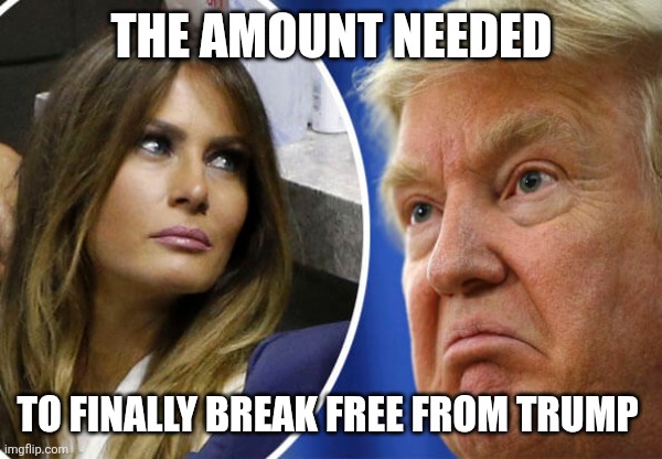 Trump and Melania | THE AMOUNT NEEDED TO FINALLY BREAK FREE FROM TRUMP | image tagged in trump and melania | made w/ Imgflip meme maker