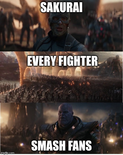 Smash Ultimate Be Like | SAKURAI; EVERY FIGHTER; SMASH FANS | image tagged in avengers assemble,super smash bros | made w/ Imgflip meme maker