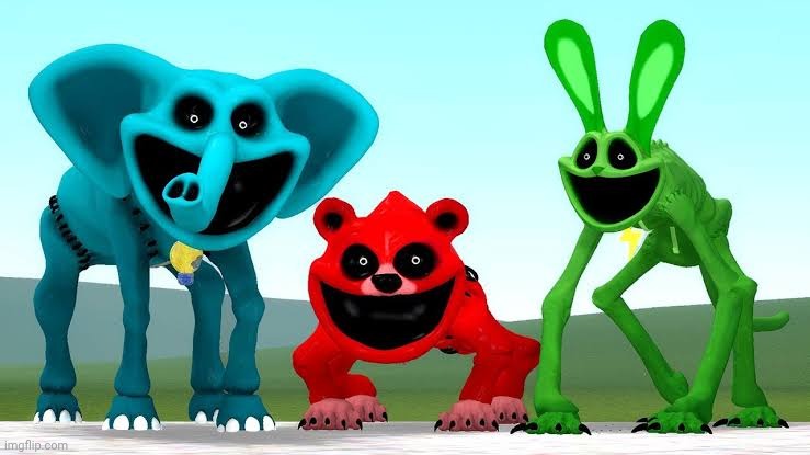 Smiling critters Bulbalephant, Bobby Bear, Happy Hopscotch | image tagged in video games | made w/ Imgflip meme maker