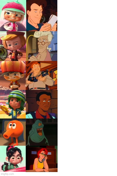 Sugar Rush Racers (and Q*Bert) as the Ghostbusters | image tagged in sugar rush,disney,wreck it ralph,ghostbusters | made w/ Imgflip meme maker