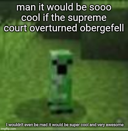 I love politics | man it would be sooo cool if the supreme court overturned obergefell; I wouldn't even be mad it would be super cool and very awesome | image tagged in cripir | made w/ Imgflip meme maker