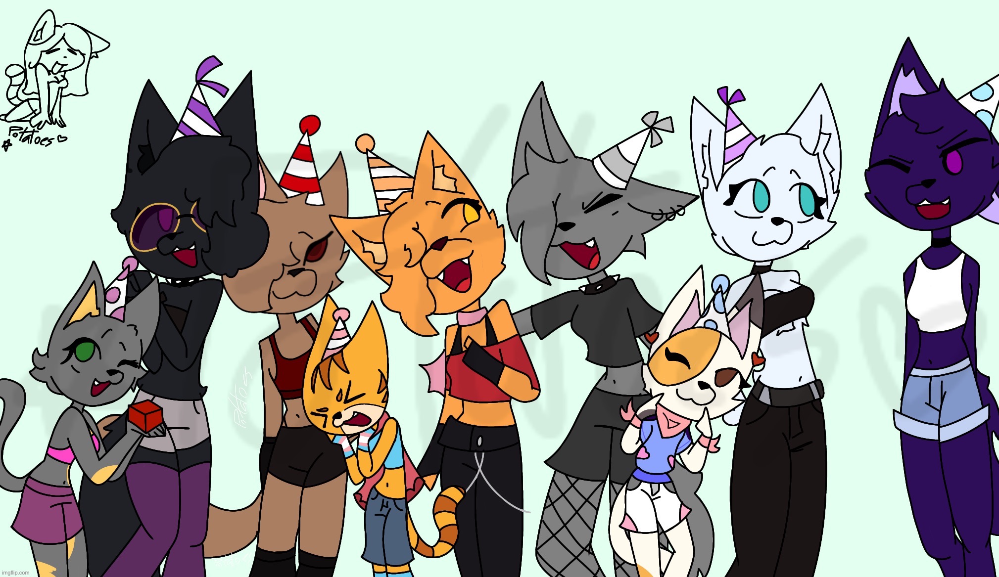 (drawing by a friend from ibispaint) here’s basiclly all my female ocs (check comments for some basic info about each of them) | made w/ Imgflip meme maker