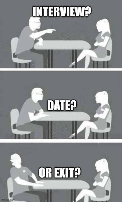 Speed Dating | INTERVIEW? DATE? OR EXIT? | image tagged in speed dating | made w/ Imgflip meme maker