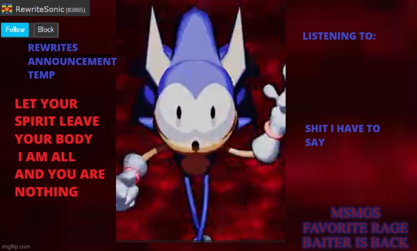 Rewrite annoucement temp | MSMGS FAVORITE RAGE BAITER IS BACK | image tagged in rewrite annoucement temp | made w/ Imgflip meme maker