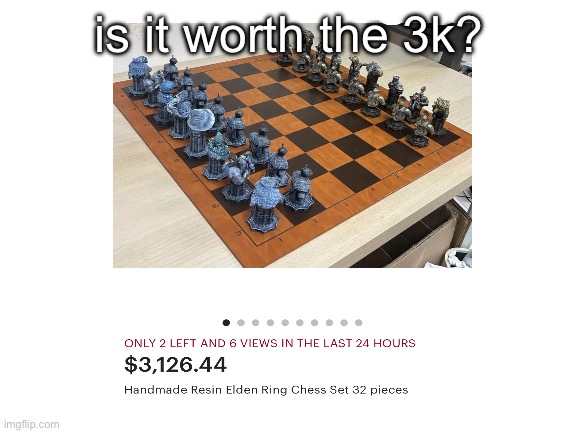This is so cool but with that money you could buy a dream setup and every souls game | is it worth the 3k? | image tagged in blank white template,elden ring | made w/ Imgflip meme maker