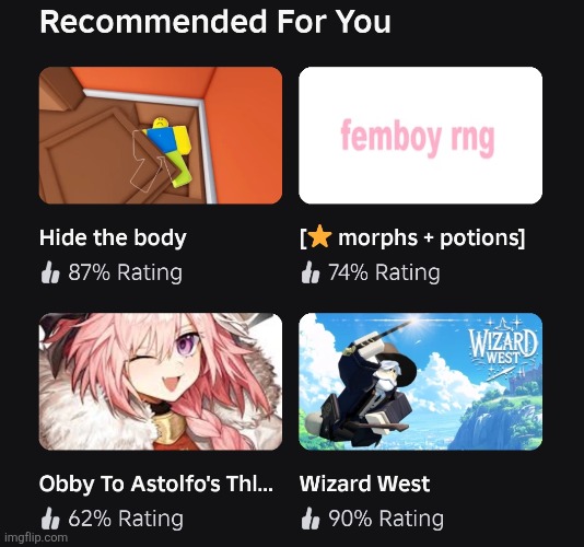 My recommended for you knows peak???? | image tagged in roblox | made w/ Imgflip meme maker