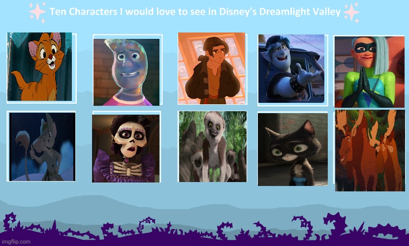 Ten Characters I'd Like To See in Dreamlight Valley | image tagged in ten characters i'd like to see in dreamlight valley | made w/ Imgflip meme maker