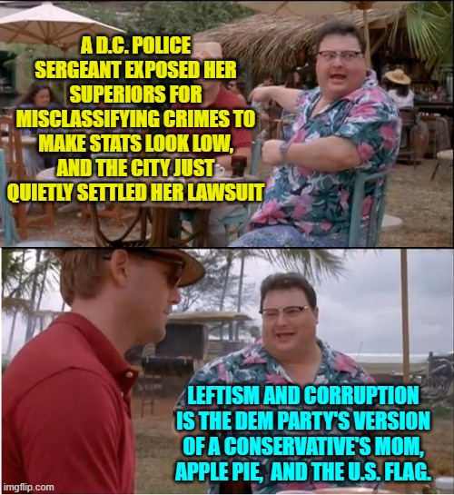 It's all out in the open and yet Imgflip leftists still support the LIE that D.C was a safe environment. | A D.C. POLICE SERGEANT EXPOSED HER SUPERIORS FOR MISCLASSIFYING CRIMES TO MAKE STATS LOOK LOW, AND THE CITY JUST QUIETLY SETTLED HER LAWSUIT; LEFTISM AND CORRUPTION IS THE DEM PARTY'S VERSION OF A CONSERVATIVE'S MOM, APPLE PIE,  AND THE U.S. FLAG. | image tagged in see nobody cares | made w/ Imgflip meme maker